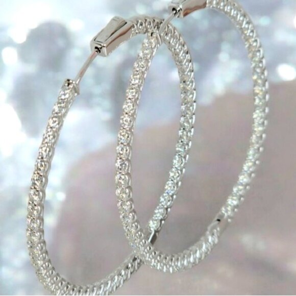 925 Sterling Silver Large Hoop Earrings 4.5cm with Genuine Moissanite Gemstone - Picture 12 of 12